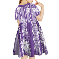 Hawaii Kakau Tribal Kid Short Sleeve Dress With Purple Tiare