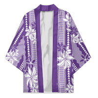 Hawaii Kakau Tribal Kimono With Purple Tiare LT05 Unisex Purple - Polynesian Pride