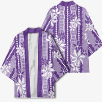 Hawaii Kakau Tribal Kimono With Purple Tiare LT05 - Polynesian Pride