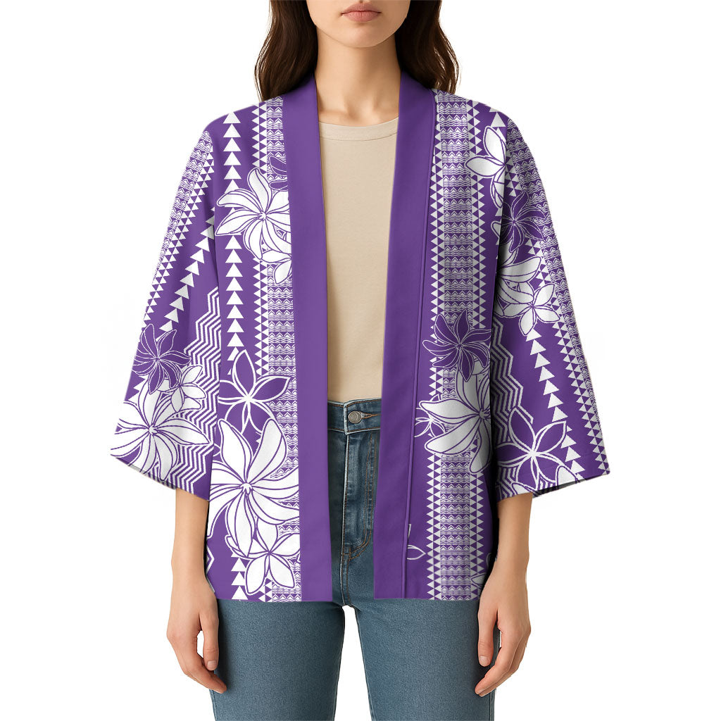 Hawaii Kakau Tribal Kimono With Purple Tiare LT05 - Polynesian Pride