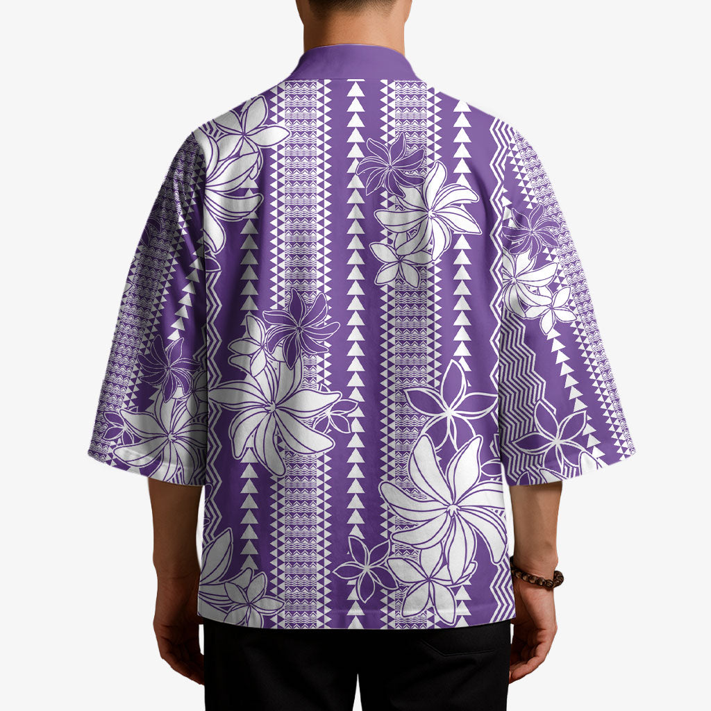 Hawaii Kakau Tribal Kimono With Purple Tiare LT05 - Polynesian Pride