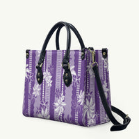 Hawaii Kakau Tribal Leather Bag With Purple Tiare LT05 Purple - Polynesian Pride