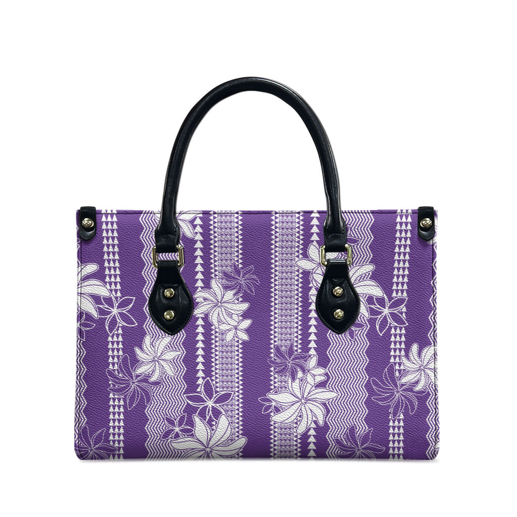 Hawaii Kakau Tribal Leather Bag With Purple Tiare LT05 - Polynesian Pride