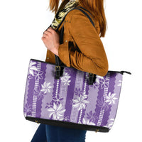 Hawaii Kakau Tribal Leather Tote Bag With Purple Tiare LT05 Purple - Polynesian Pride
