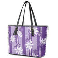 Hawaii Kakau Tribal Leather Tote Bag With Purple Tiare LT05 - Polynesian Pride