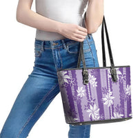Hawaii Kakau Tribal Leather Tote Bag With Purple Tiare LT05 - Polynesian Pride