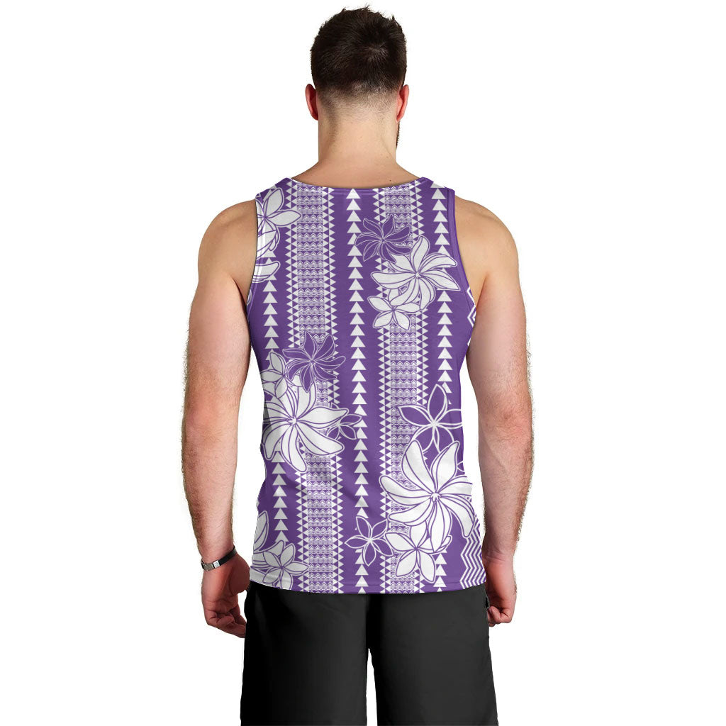 Hawaii Kakau Tribal Men Tank Top With Purple Tiare LT05 - Polynesian Pride