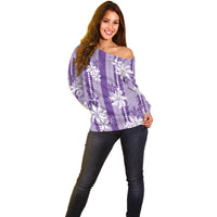 Hawaii Kakau Tribal Off Shoulder Sweater With Purple Tiare LT05 - Polynesian Pride
