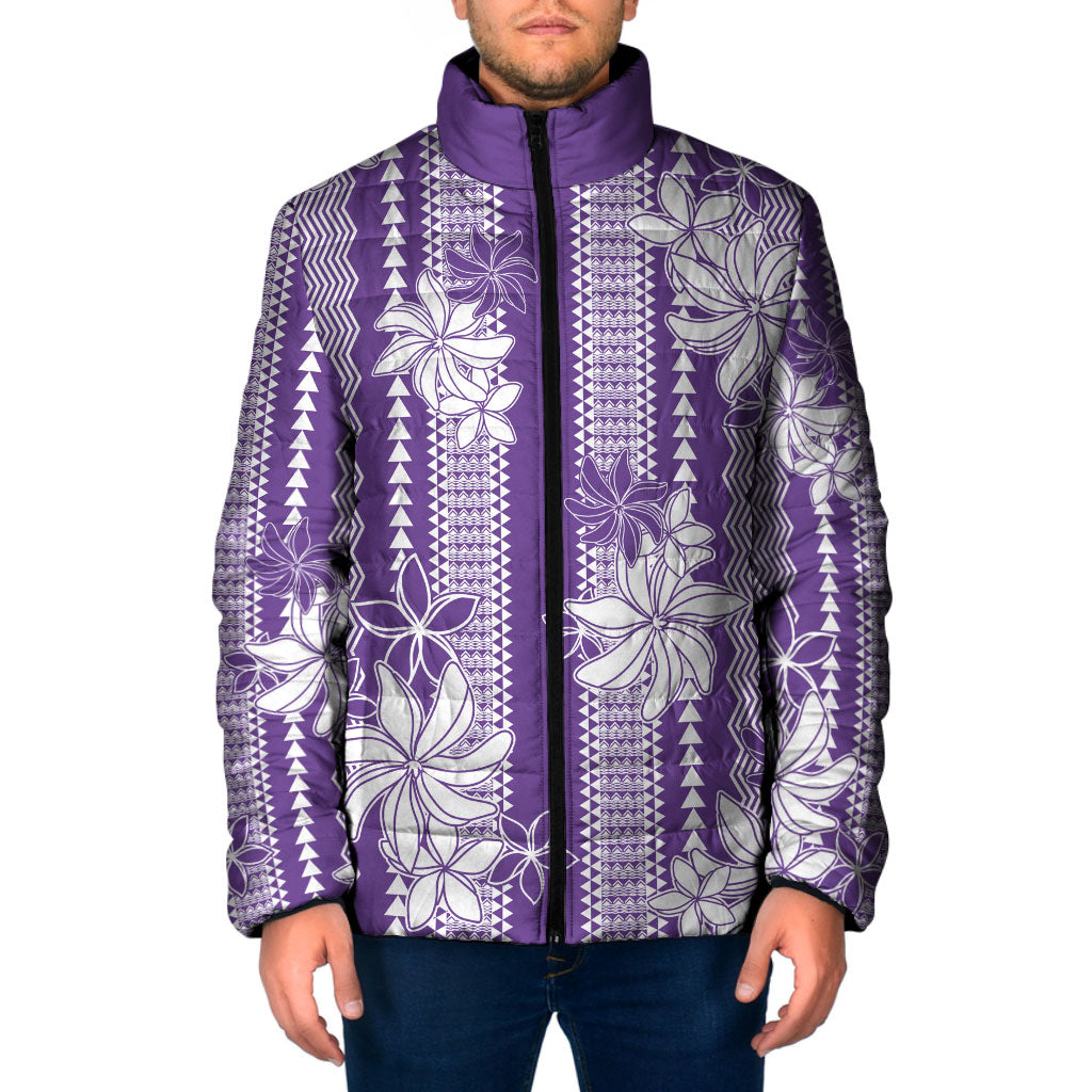 Hawaii Kakau Tribal Padded Jacket With Purple Tiare LT05 Men Purple - Polynesian Pride