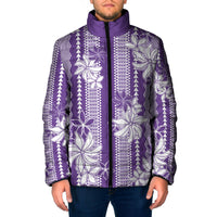 Hawaii Kakau Tribal Padded Jacket With Purple Tiare LT05 Men Purple - Polynesian Pride