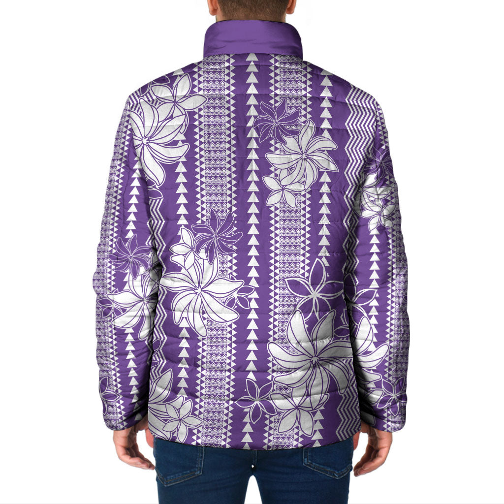 Hawaii Kakau Tribal Padded Jacket With Purple Tiare LT05 - Polynesian Pride