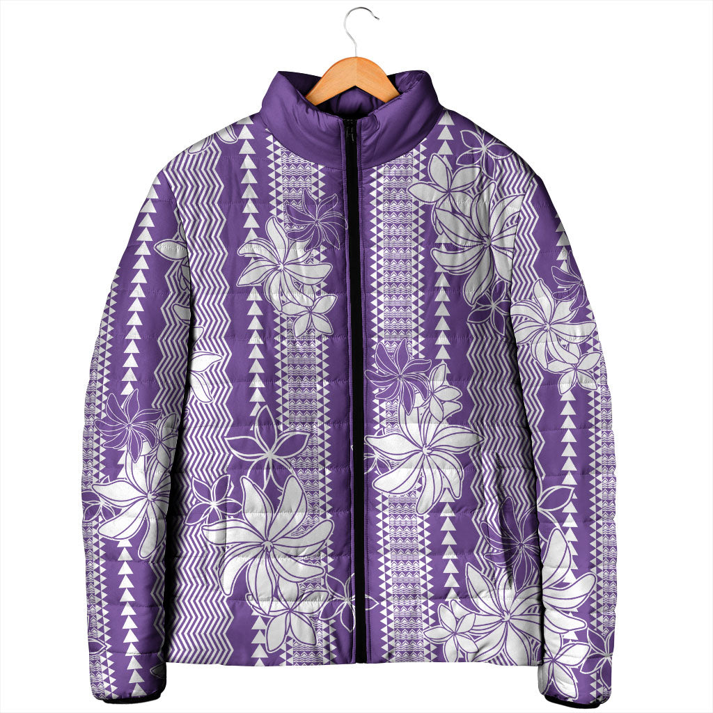 Hawaii Kakau Tribal Padded Jacket With Purple Tiare LT05 - Polynesian Pride