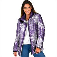 Hawaii Kakau Tribal Padded Jacket With Purple Tiare LT05 Women Purple - Polynesian Pride