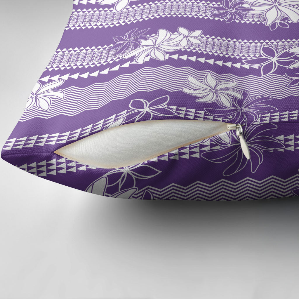 Hawaii Kakau Tribal Pillow Cover With Purple Tiare LT05 - Polynesian Pride