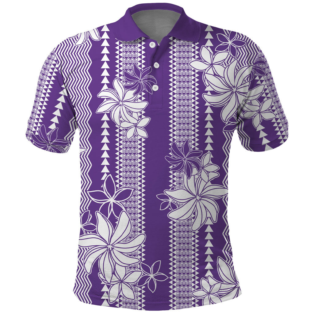Hawaii Kakau Tribal Polo Shirt With Purple Tiare LT05 Purple - Polynesian Pride