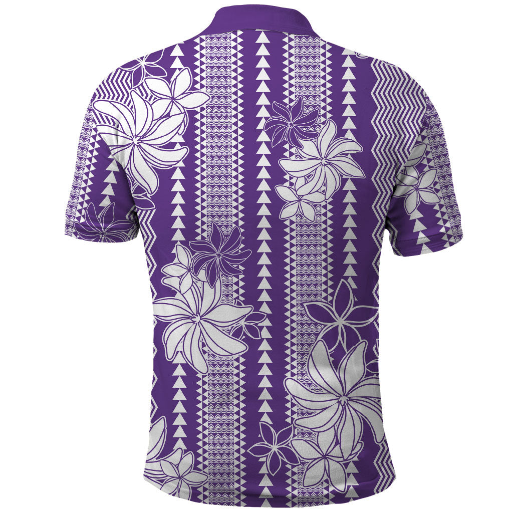 Hawaii Kakau Tribal Polo Shirt With Purple Tiare LT05 - Polynesian Pride