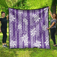 Hawaii Kakau Tribal Quilt With Purple Tiare LT05 - Polynesian Pride