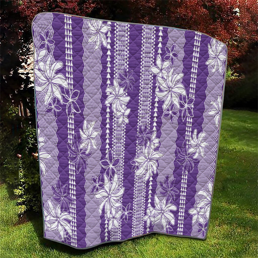 Hawaii Kakau Tribal Quilt With Purple Tiare LT05 - Polynesian Pride