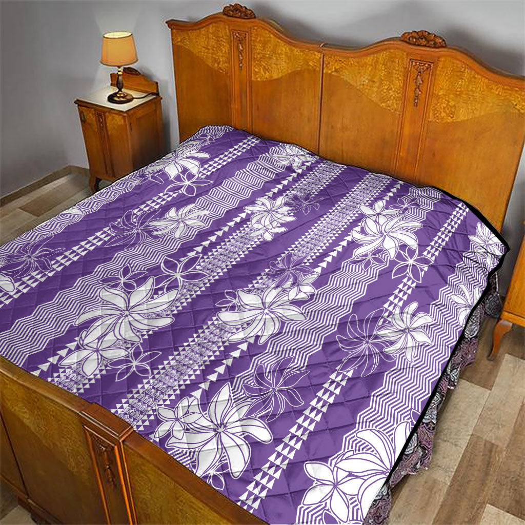 Hawaii Kakau Tribal Quilt With Purple Tiare LT05 - Polynesian Pride