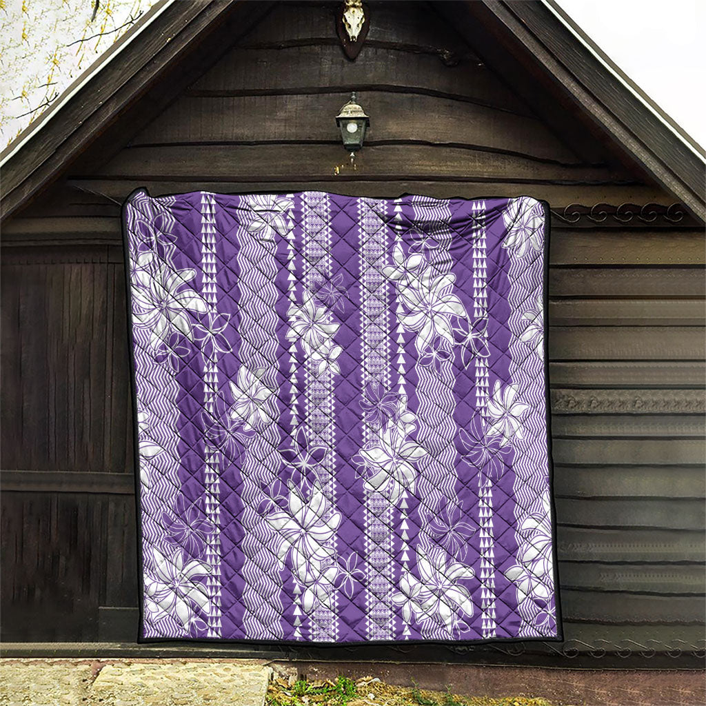 Hawaii Kakau Tribal Quilt With Purple Tiare LT05 - Polynesian Pride