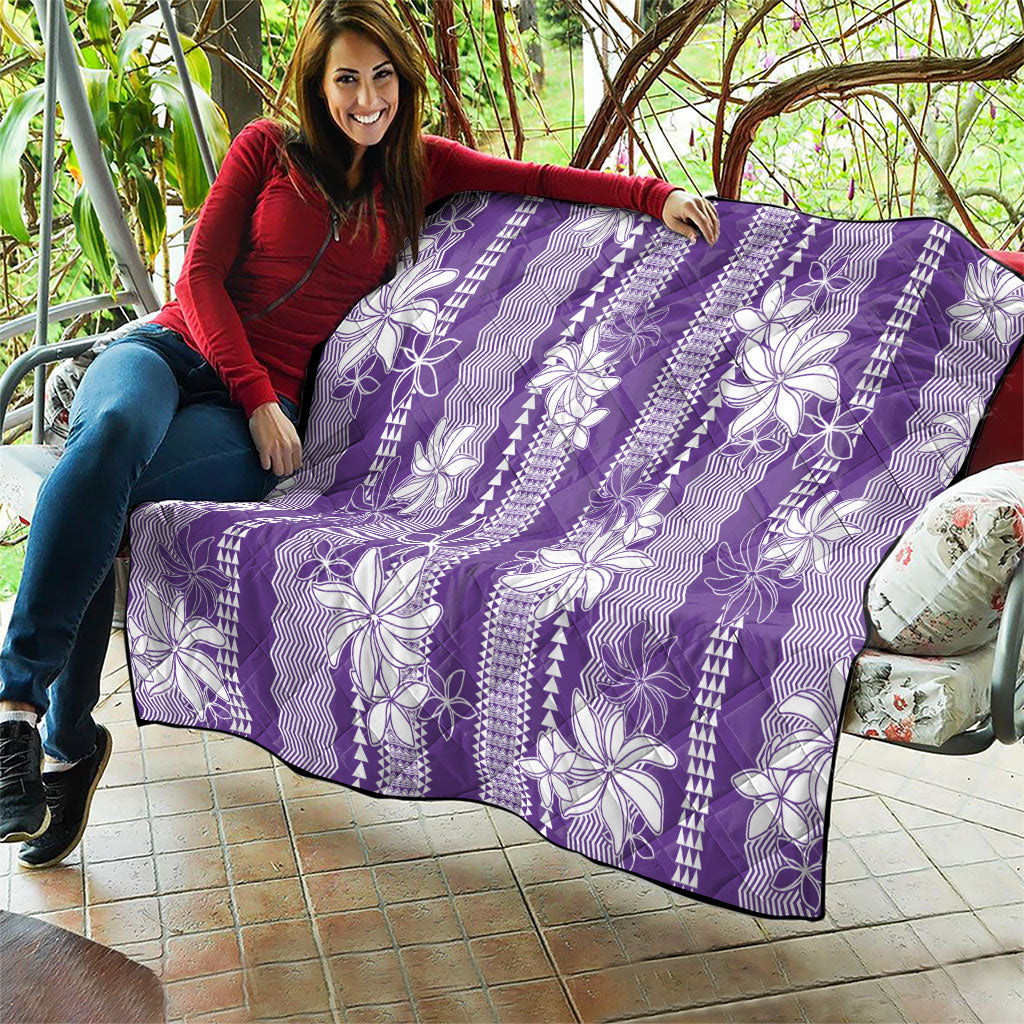 Hawaii Kakau Tribal Quilt With Purple Tiare LT05 - Polynesian Pride