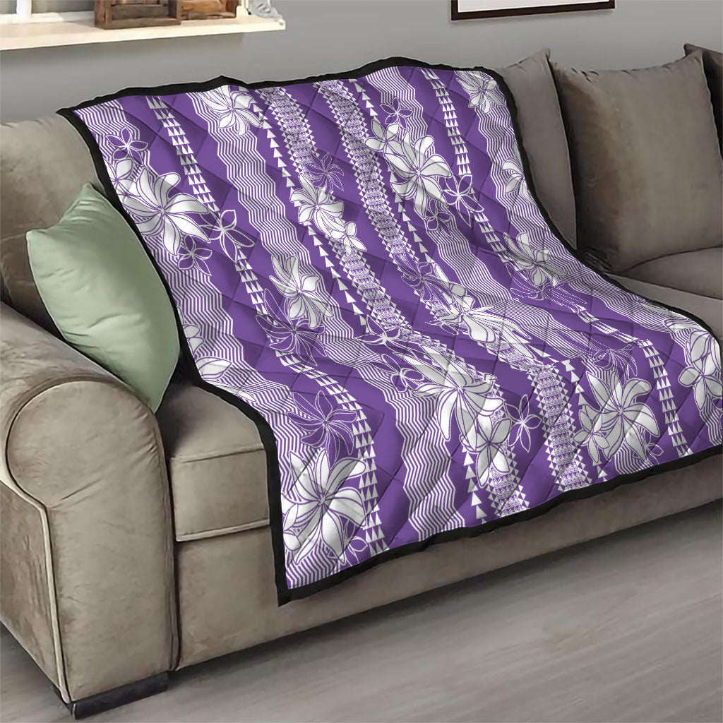 Hawaii Kakau Tribal Quilt With Purple Tiare LT05 - Polynesian Pride