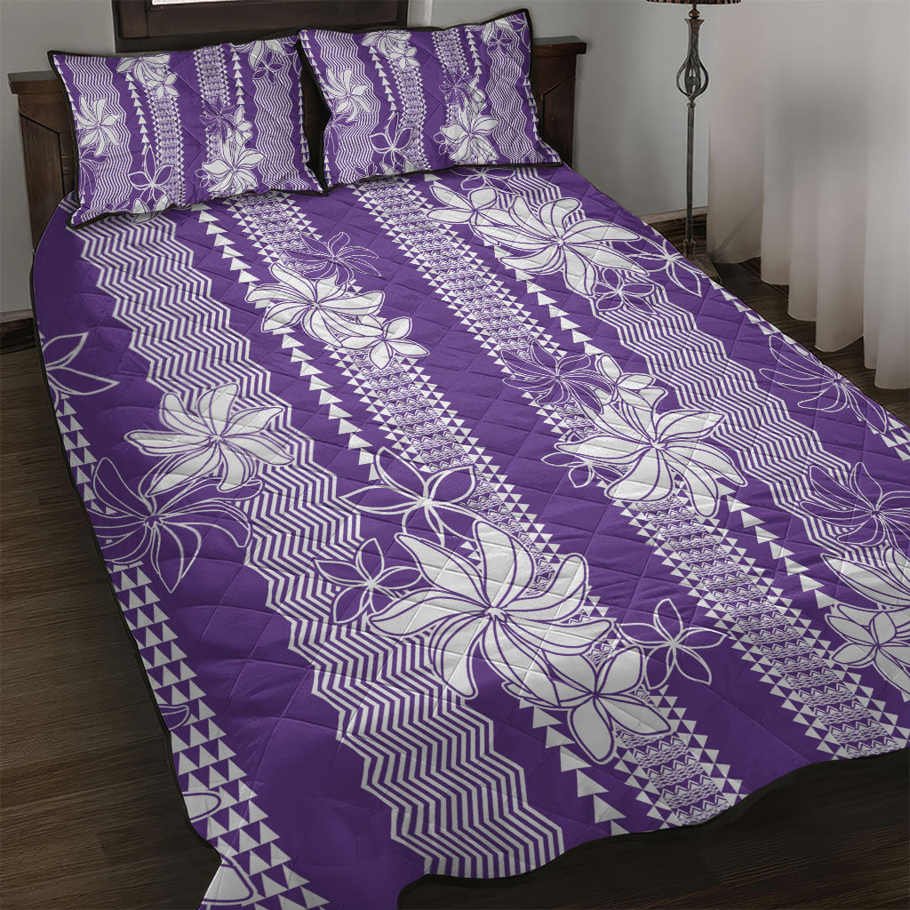 Hawaii Kakau Tribal Quilt Bed Set With Purple Tiare LT05 Purple - Polynesian Pride