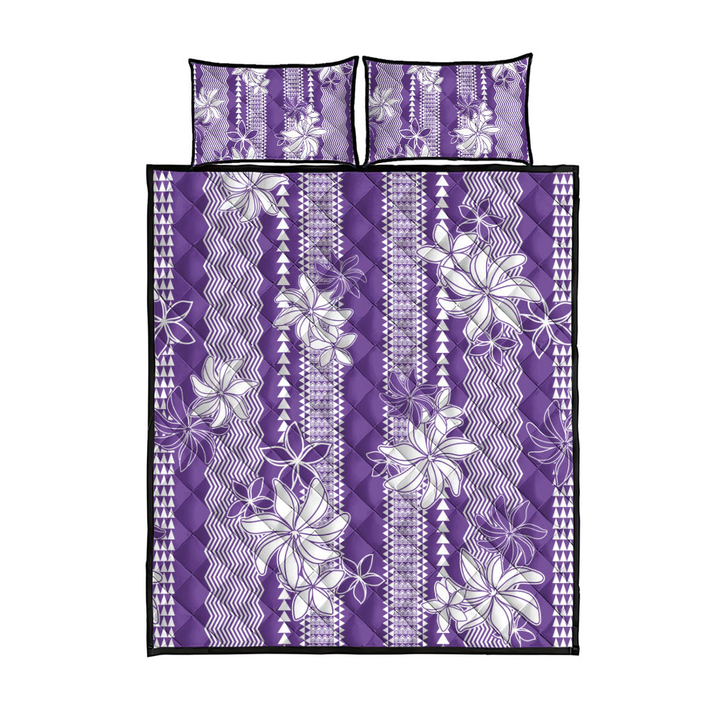 Hawaii Kakau Tribal Quilt Bed Set With Purple Tiare LT05 - Polynesian Pride