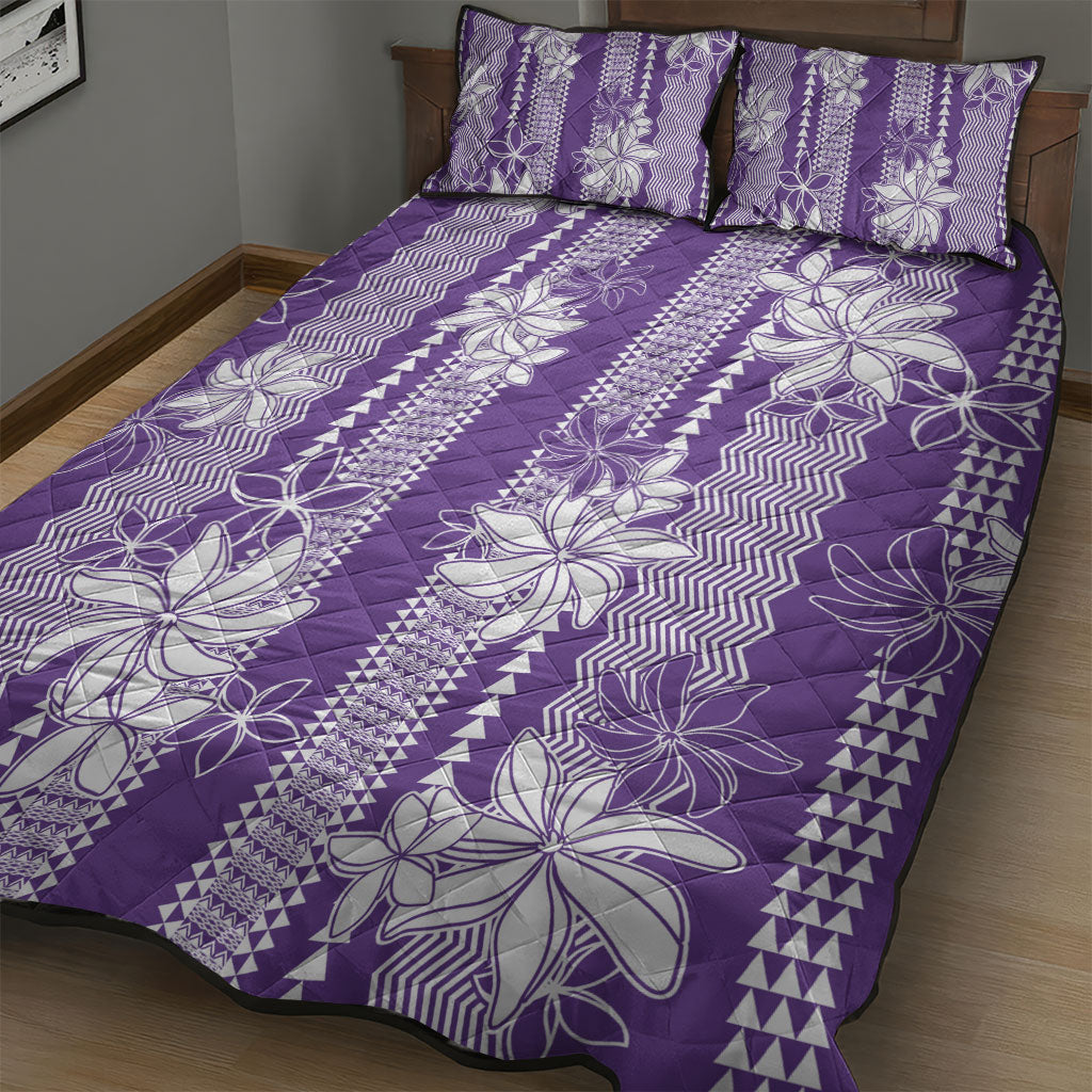 Hawaii Kakau Tribal Quilt Bed Set With Purple Tiare LT05 - Polynesian Pride