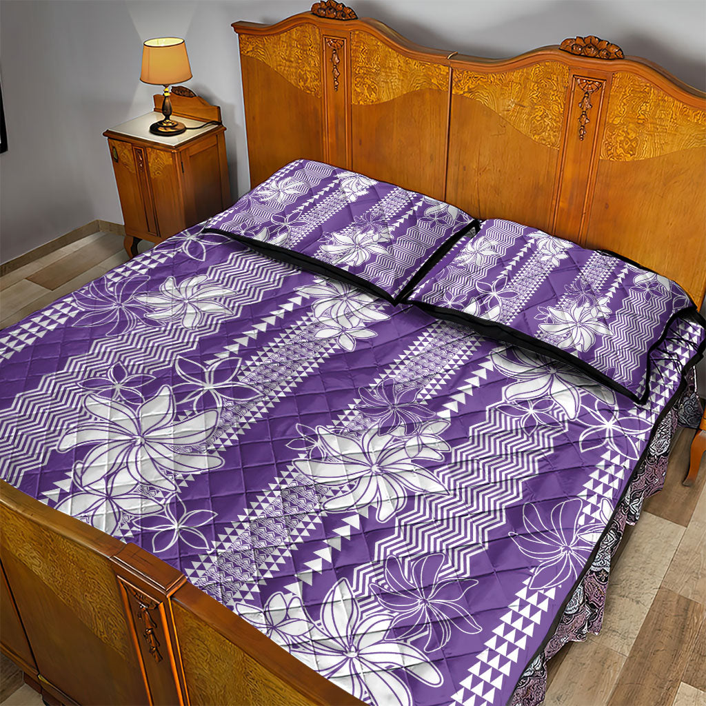 Hawaii Kakau Tribal Quilt Bed Set With Purple Tiare LT05 - Polynesian Pride
