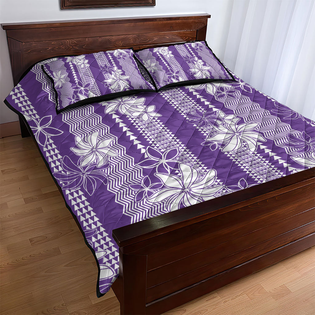 Hawaii Kakau Tribal Quilt Bed Set With Purple Tiare LT05 - Polynesian Pride