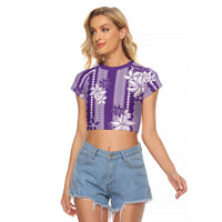 Hawaii Kakau Tribal Raglan Cropped T Shirt With Purple Tiare LT05 Female Purple - Polynesian Pride