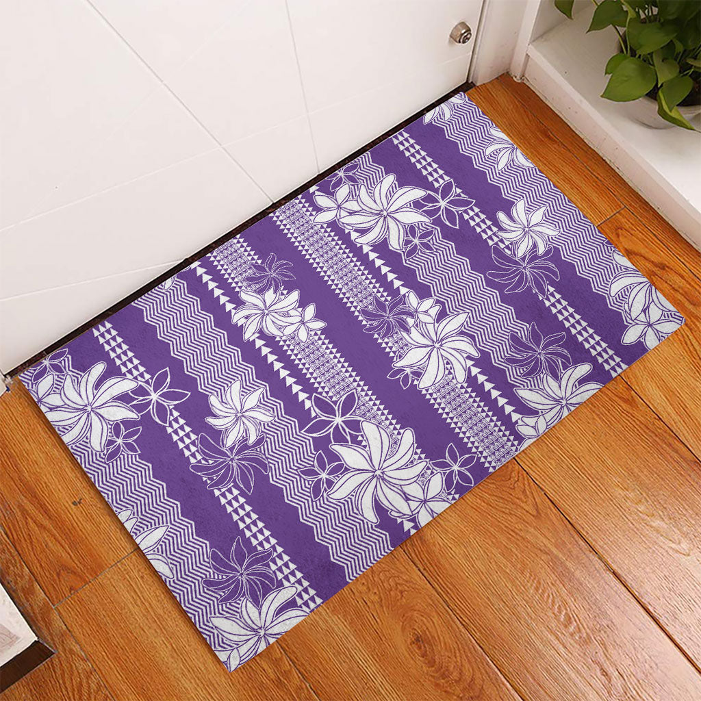 Hawaii Kakau Tribal Rubber Doormat With Purple Tiare LT05 - Polynesian Pride