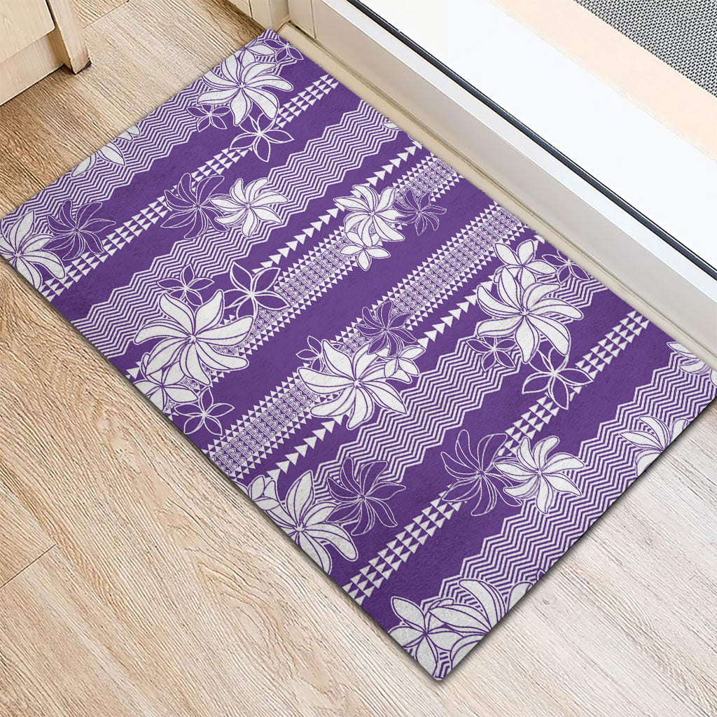 Hawaii Kakau Tribal Rubber Doormat With Purple Tiare LT05 - Polynesian Pride