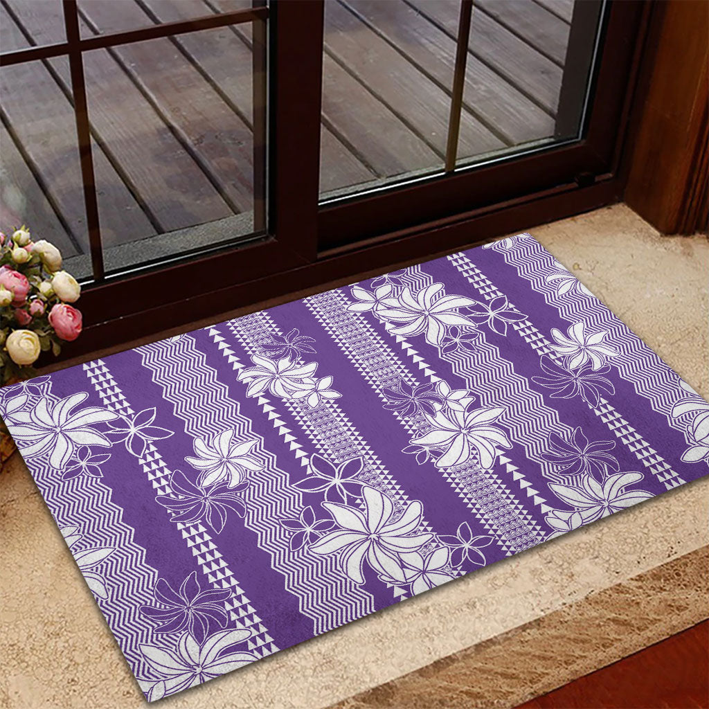 Hawaii Kakau Tribal Rubber Doormat With Purple Tiare LT05 - Polynesian Pride