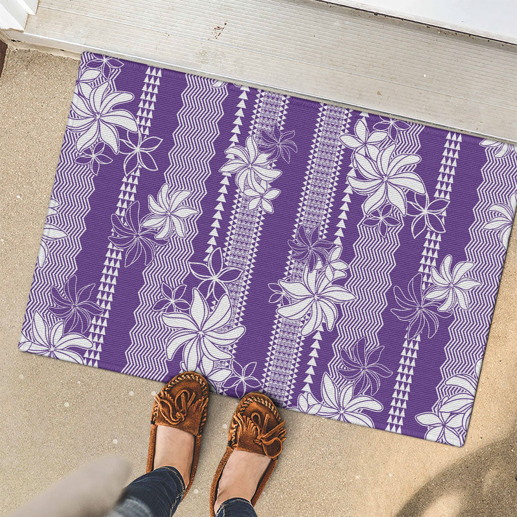 Hawaii Kakau Tribal Rubber Doormat With Purple Tiare LT05 - Polynesian Pride