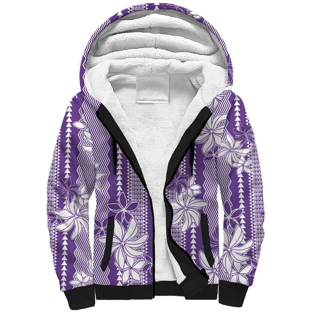 Hawaii Kakau Tribal Sherpa Hoodie With Purple Tiare LT05 Unisex Purple - Polynesian Pride