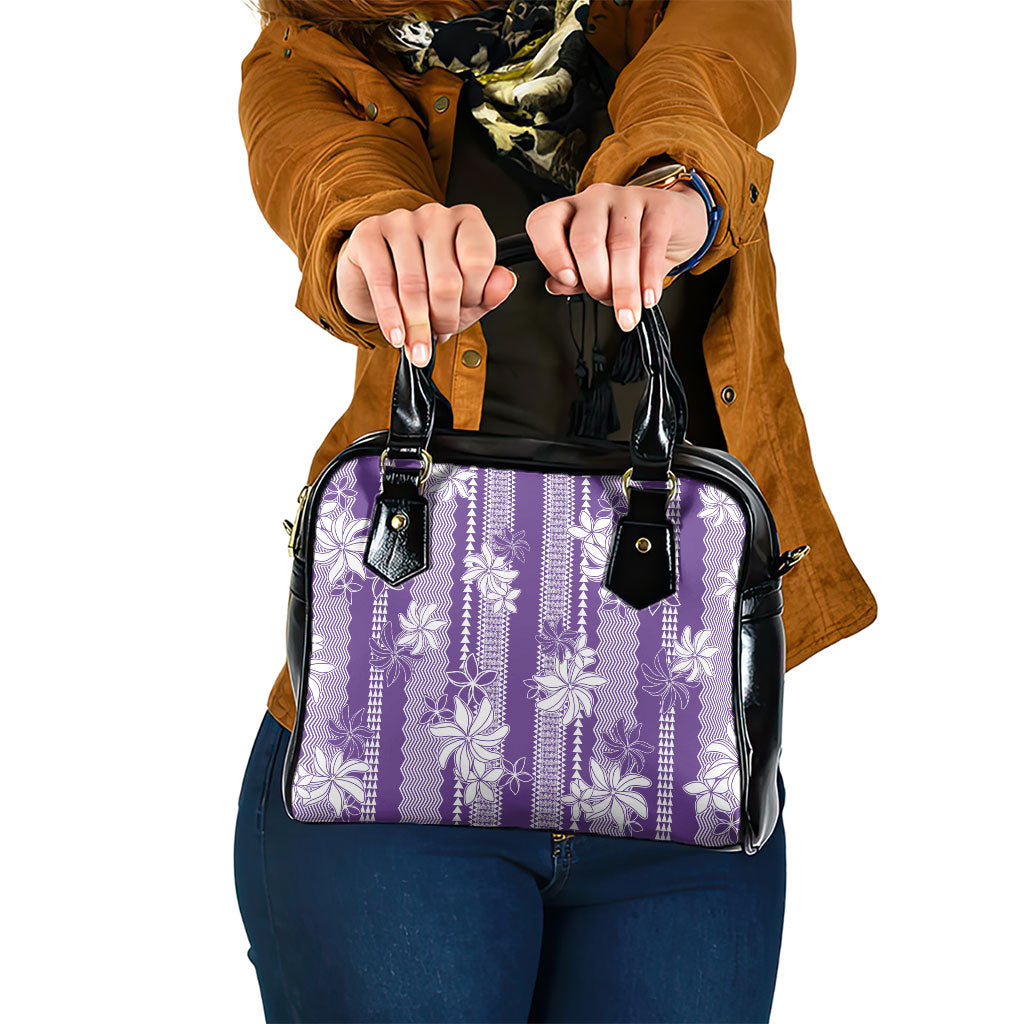Hawaii Kakau Tribal Shoulder Handbag With Purple Tiare LT05 One Size Purple - Polynesian Pride