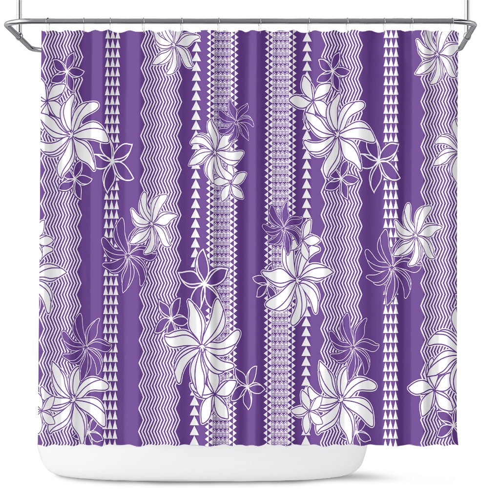 Hawaii Kakau Tribal Shower Curtain With Purple Tiare LT05 Purple - Polynesian Pride