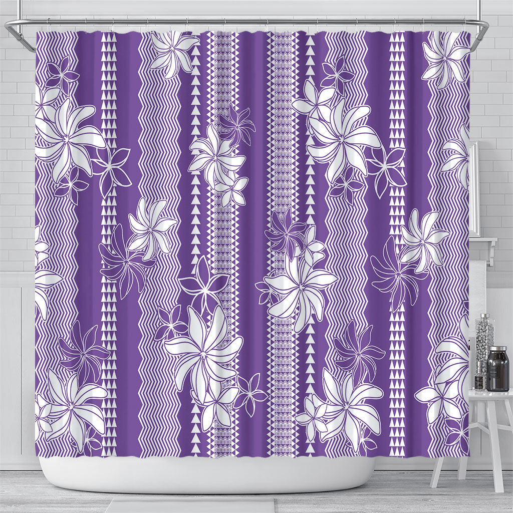 Hawaii Kakau Tribal Shower Curtain With Purple Tiare LT05 - Polynesian Pride