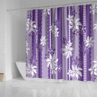 Hawaii Kakau Tribal Shower Curtain With Purple Tiare LT05 - Polynesian Pride