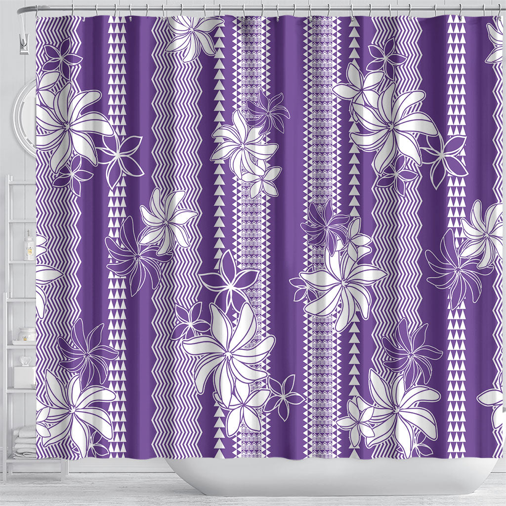 Hawaii Kakau Tribal Shower Curtain With Purple Tiare LT05 - Polynesian Pride