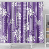 Hawaii Kakau Tribal Shower Curtain With Purple Tiare LT05 - Polynesian Pride