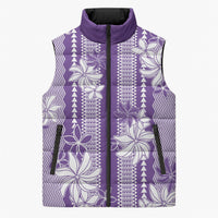 Hawaii Kakau Tribal Sleeveless Puffer Jacket With Purple Tiare LT05 Unisex Purple - Polynesian Pride