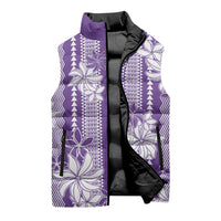Hawaii Kakau Tribal Sleeveless Puffer Jacket With Purple Tiare LT05 - Polynesian Pride