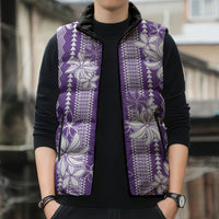 Hawaii Kakau Tribal Sleeveless Puffer Jacket With Purple Tiare LT05 - Polynesian Pride