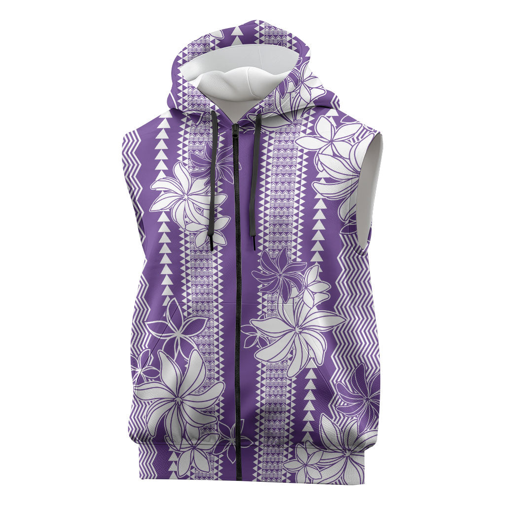 Hawaii Kakau Tribal Sleeveless Zip Hoodie With Purple Tiare LT05 Purple - Polynesian Pride