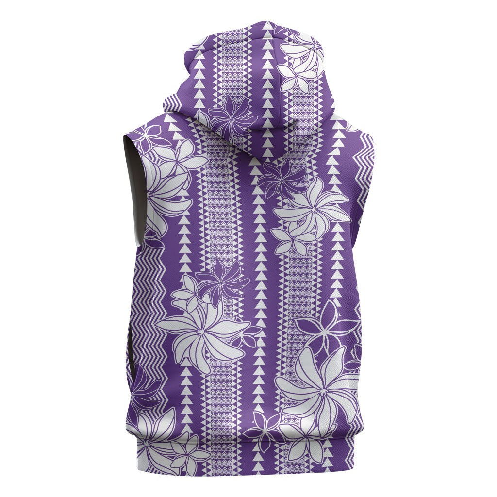 Hawaii Kakau Tribal Sleeveless Zip Hoodie With Purple Tiare LT05 - Polynesian Pride