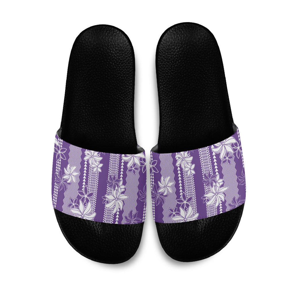 Hawaii Kakau Tribal Slide Sandals With Purple Tiare LT05 Purple - Polynesian Pride