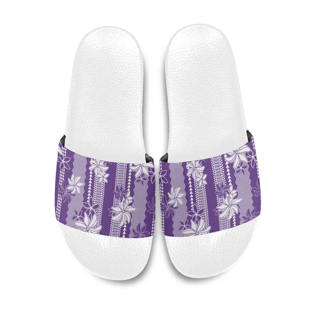Hawaii Kakau Tribal Slide Sandals With Purple Tiare LT05 Purple - Polynesian Pride